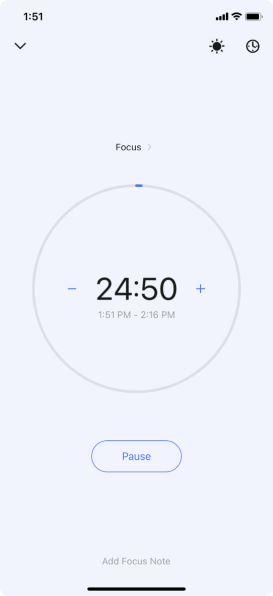 You can move your mouse to the time area on the focus page and click