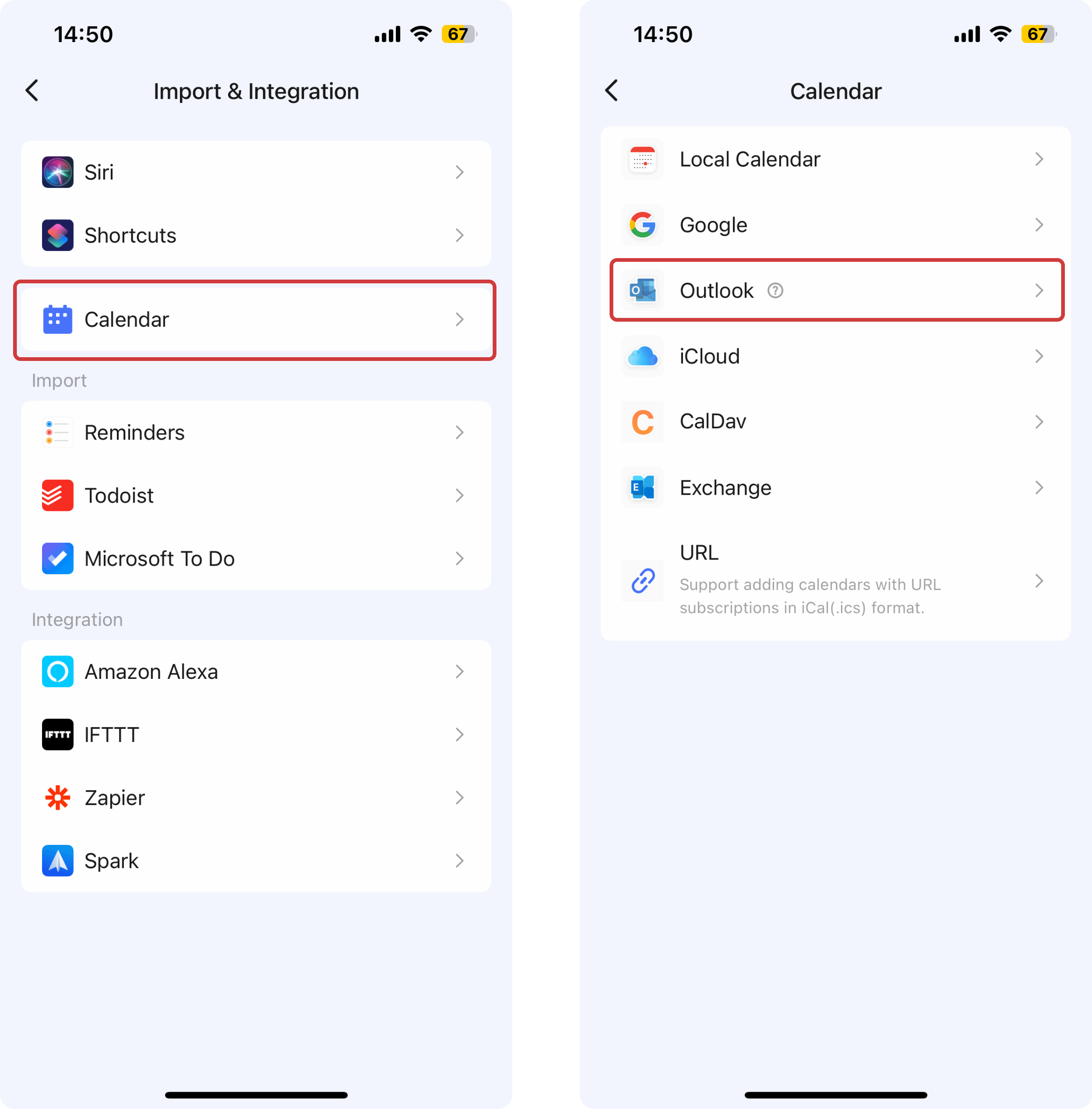 Click on your avatar settings integration import select