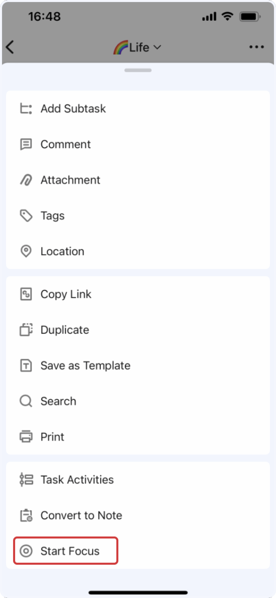 In the task details page click on on the top right corner