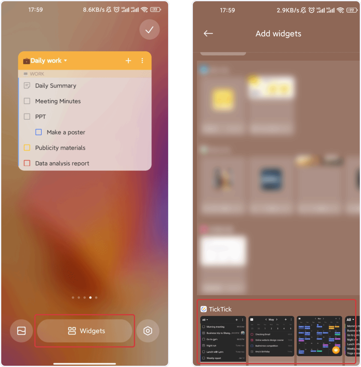 On the widget, find the
