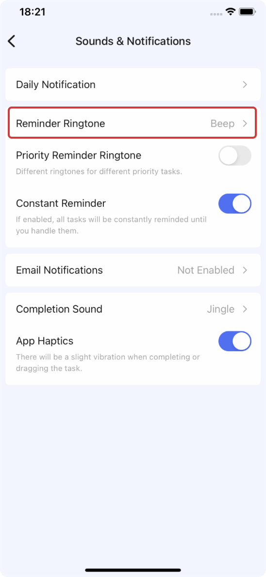After setting the reminder time for the task, you can select your