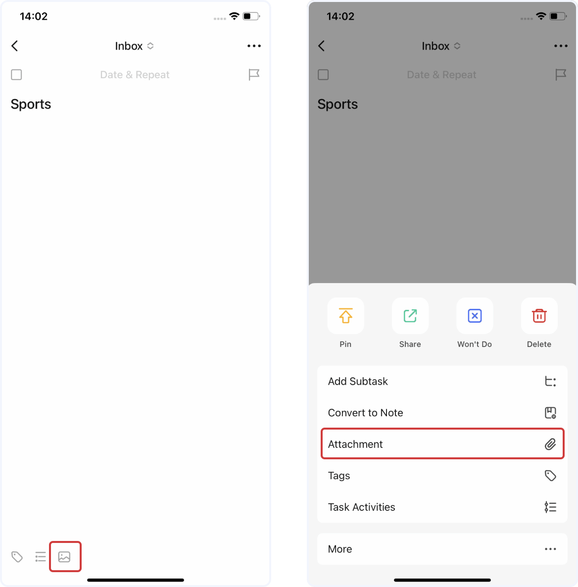 Option 1: Click on the task - click on the "···" button on the bottom ...